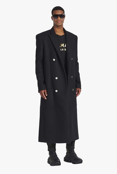 Balmain Long asymmetrical black wool coat outlook