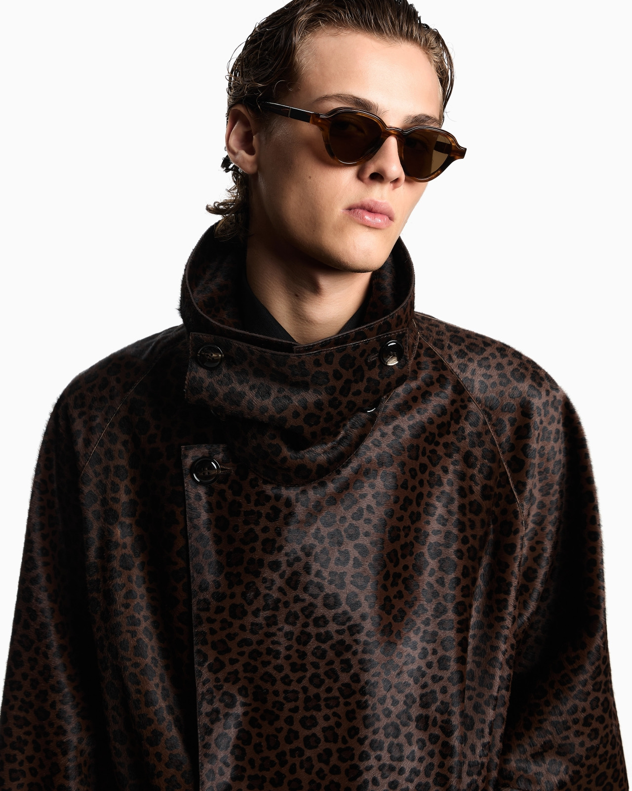 ANIMAL-PRINT PONY HAIR TRENCH COAT - 5