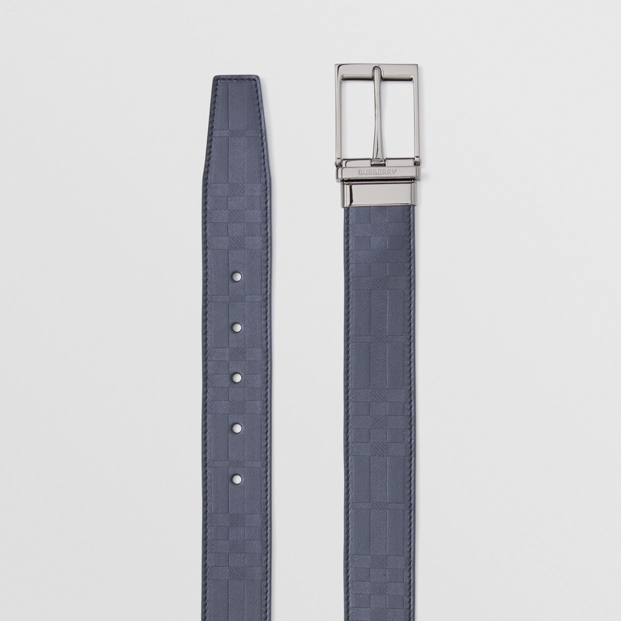 Reversible Embossed Check Leather Belt - 8