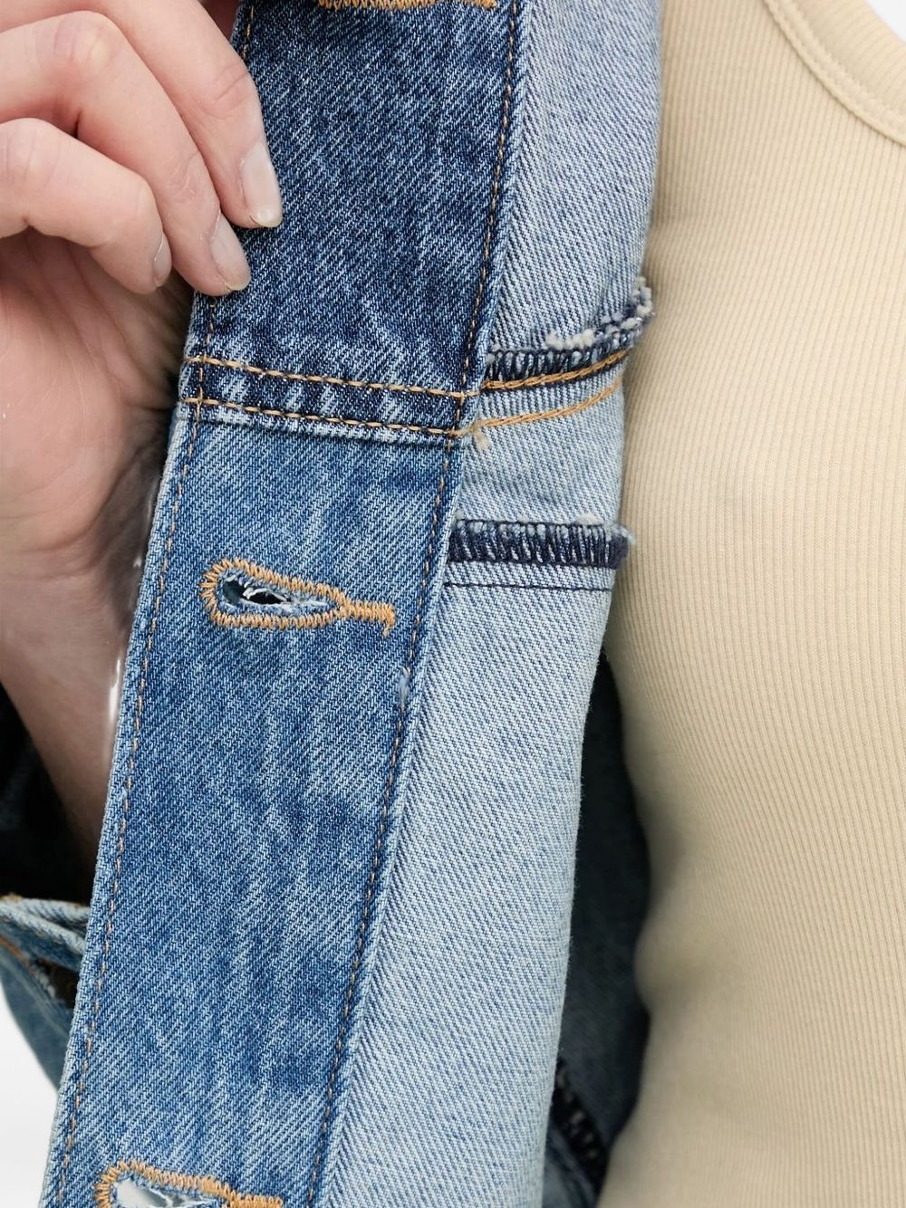 point-collar denim jacket - 5