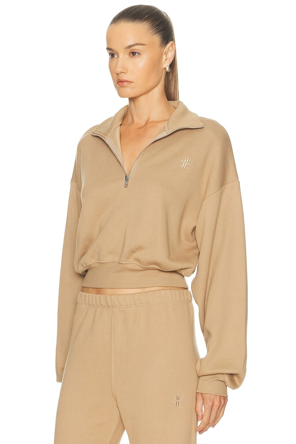 Cropped French Terry Half-Zip Sweatshirt - 2