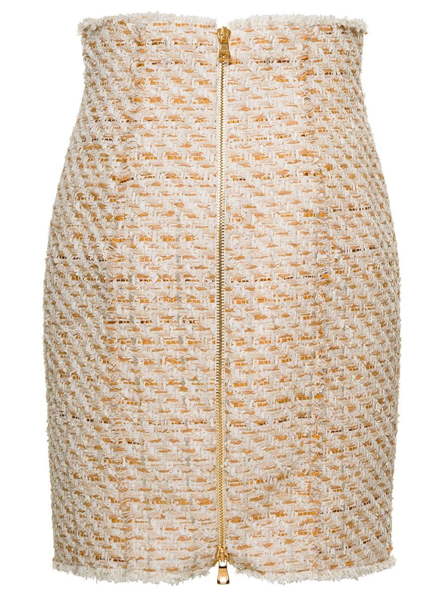 BALMAIN BEIGE TWEED SKIRT WITH FRONT GOLDEN BUTTONS IN COTTON BLEND WOMAN - 2