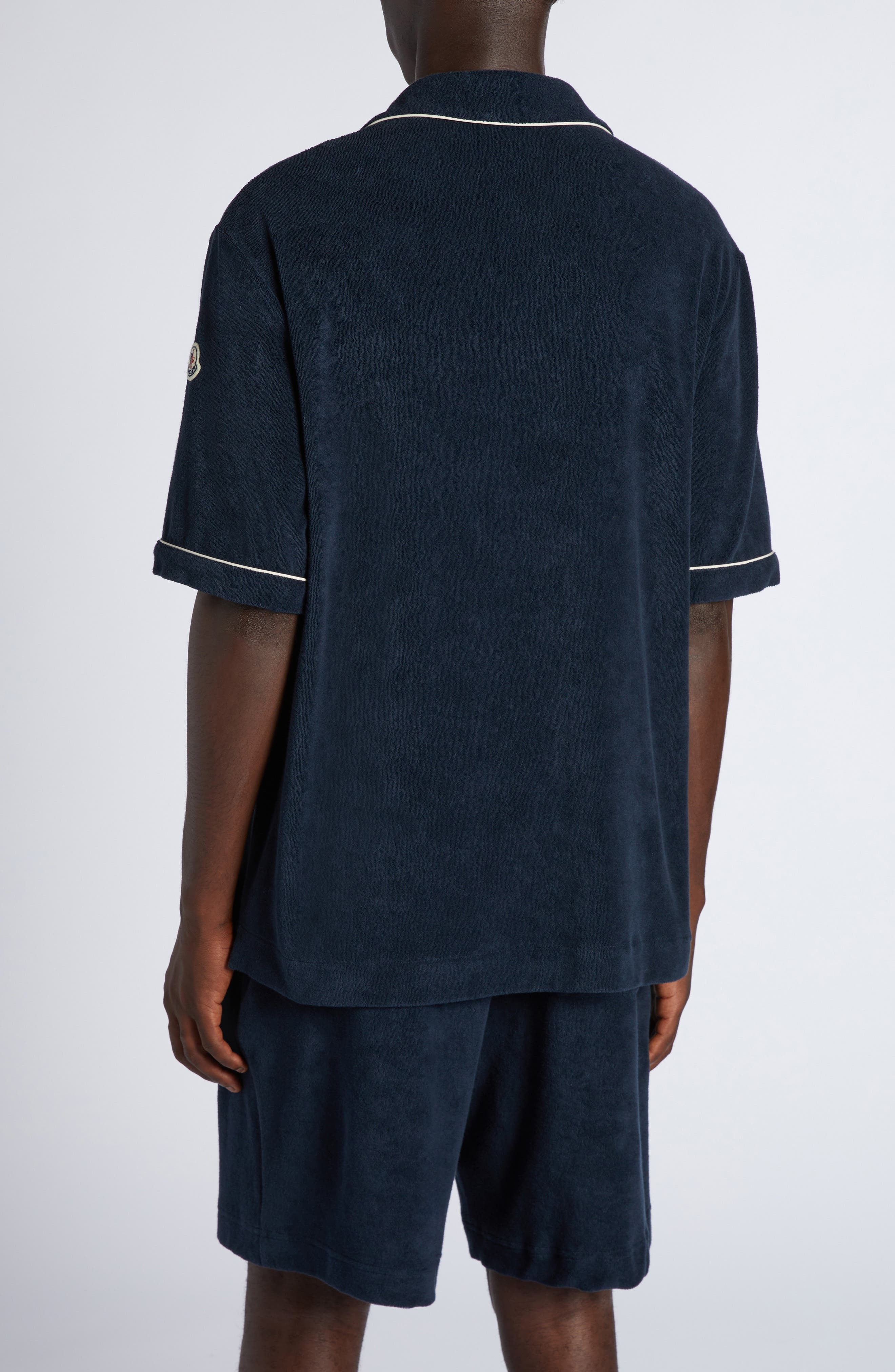Moncler Tipped Cotton Terry Cloth Polo in Dark Navy Blue at Nordstrom - 3