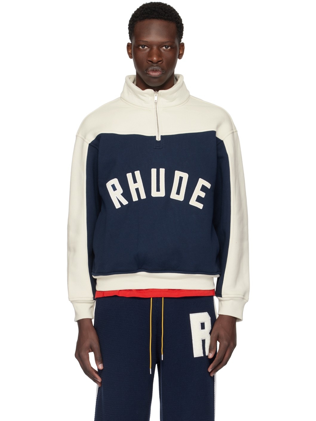 Off-White & Navy Contrast Sweatshirt - 1