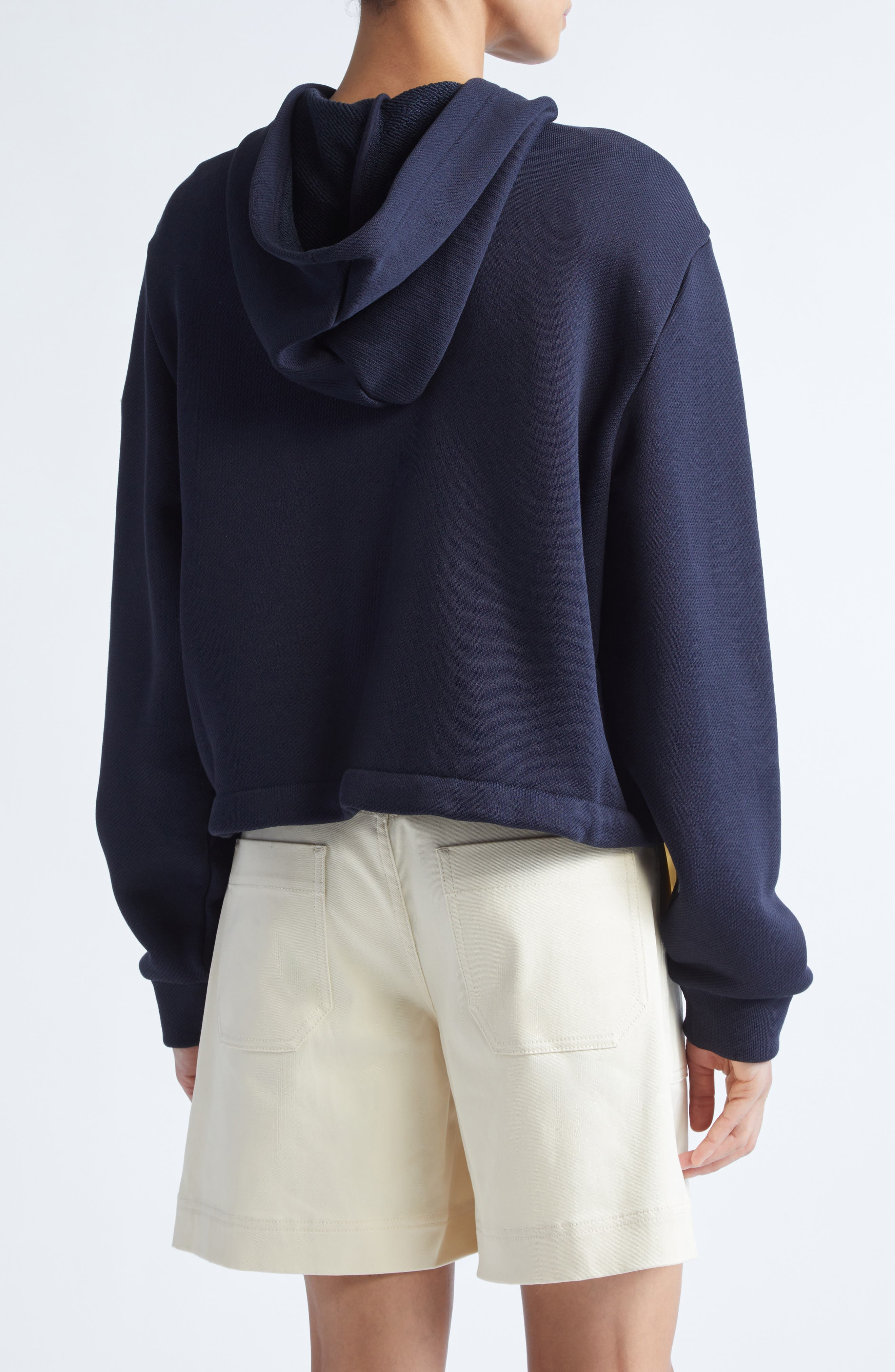 Moncler Knit Accent Cotton Blend Zip Hoodie in Dark Navy Blue at Nordstrom - 3