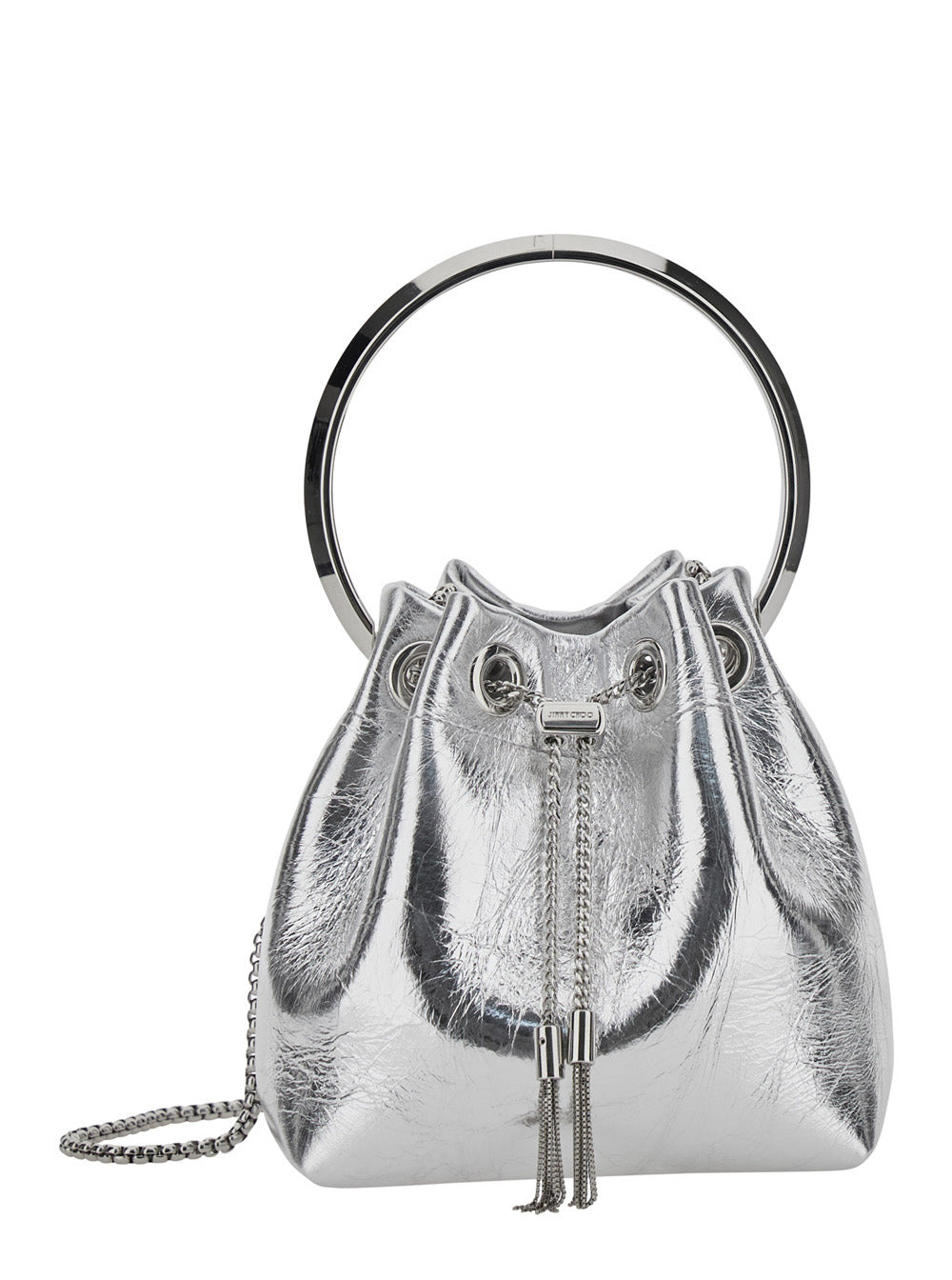 Jimmy Choo Women 'Bon Bon' Metallic Handbag With Metal Bracelet Handle And Chain-Link Shoulder Strap - 1