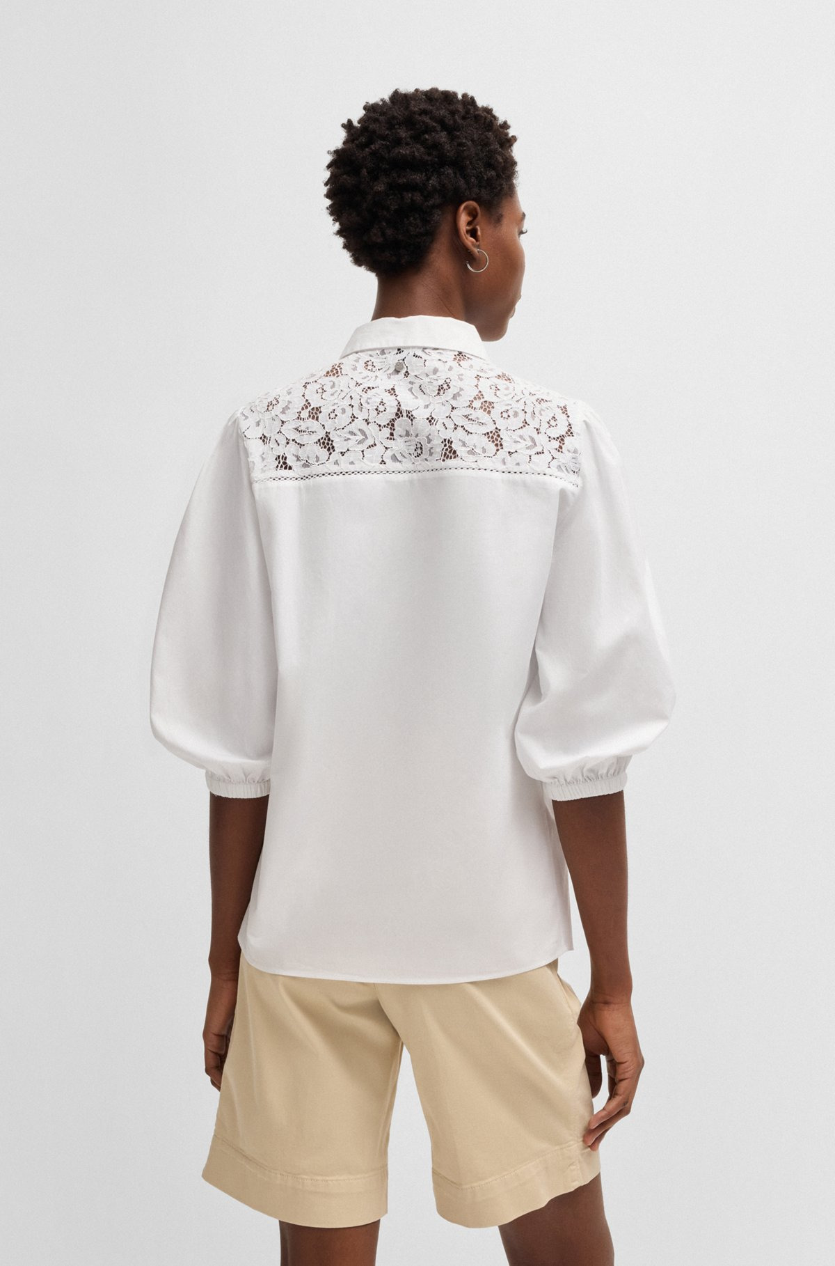 REGULAR-FIT BLOUSE WITH LACE SHOULDERS - 5