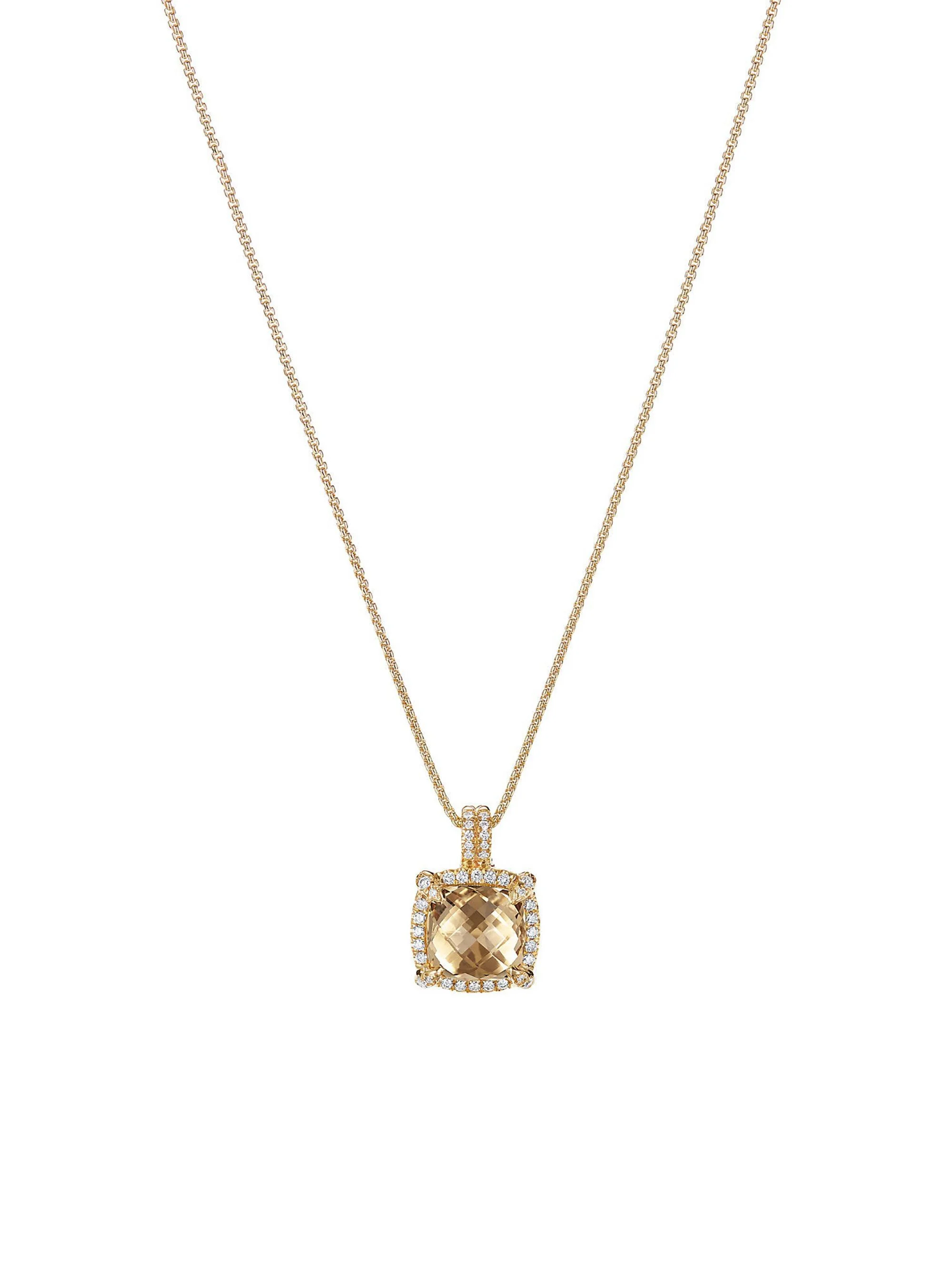 Women's Chatelaine Pavé Bezel Pendant Necklace in 18K Yellow Gold - Champagne Citrine - 1