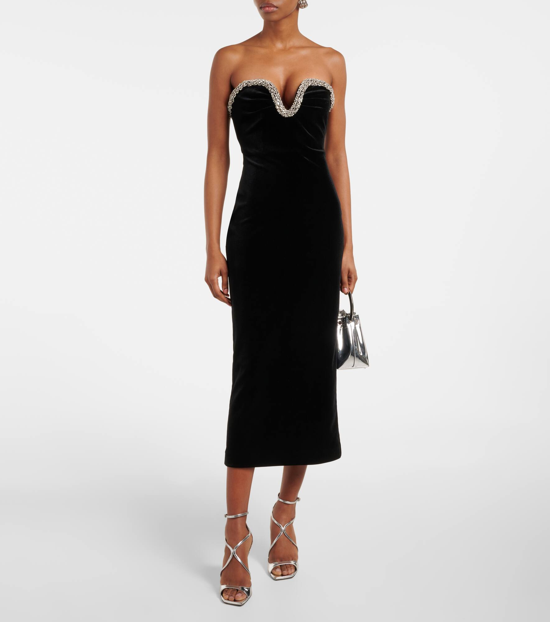 Embellished strapless velvet midi dress - 2