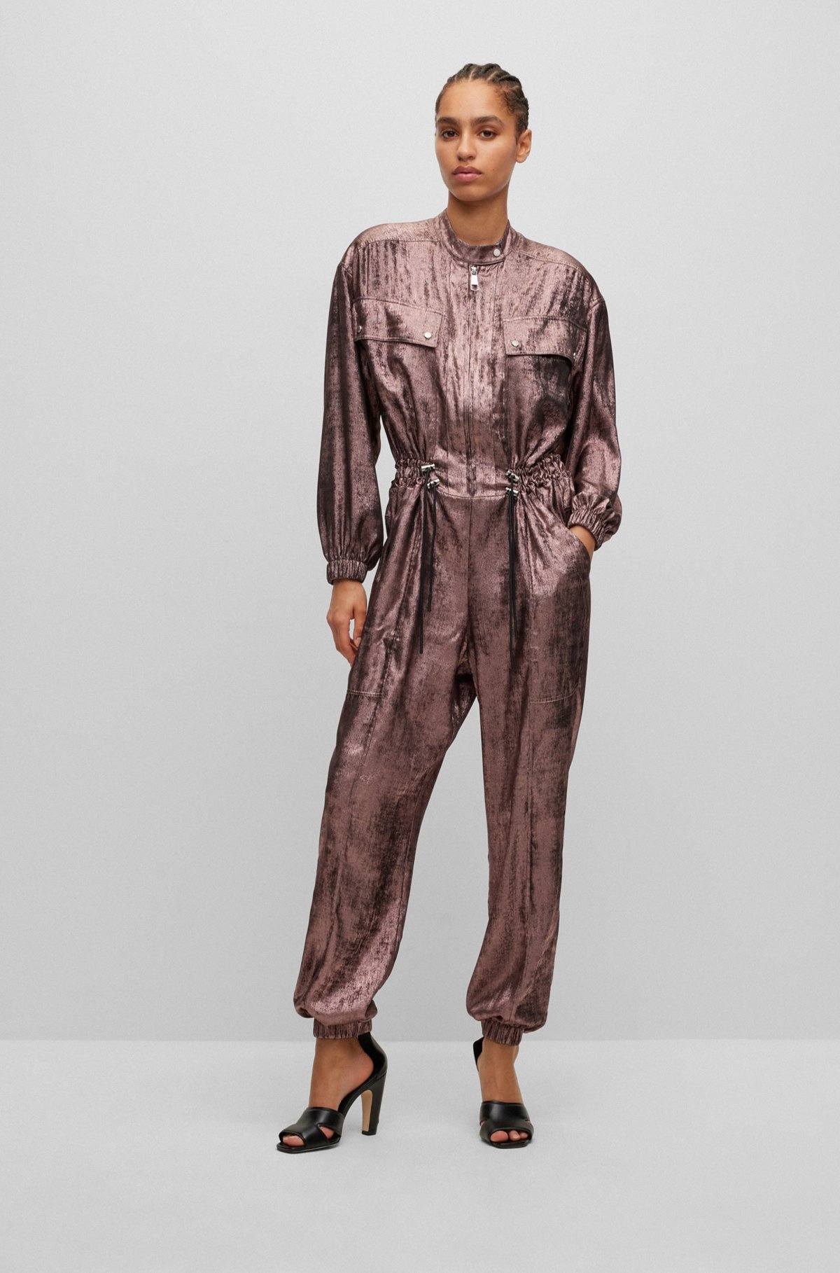 RELAXED-FIT JUMPSUIT IN METALLIC MATERIAL WITH ELASTIC WAIST - 3