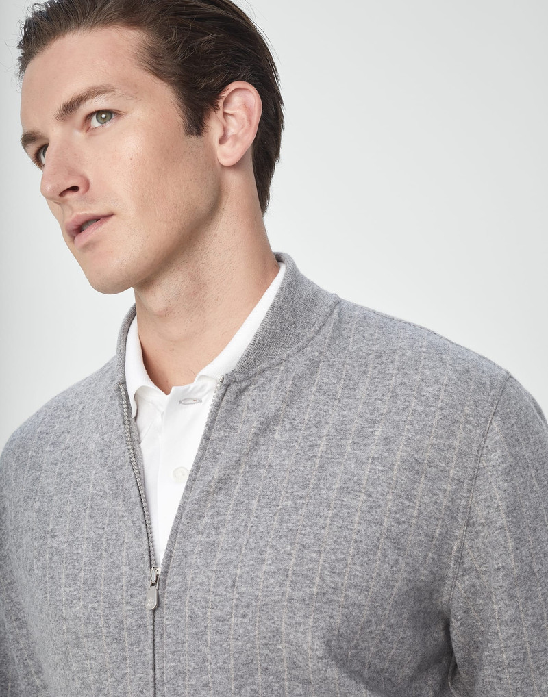 Cashmere and cotton chalk stripe French terry sweatshirt with zipper 3