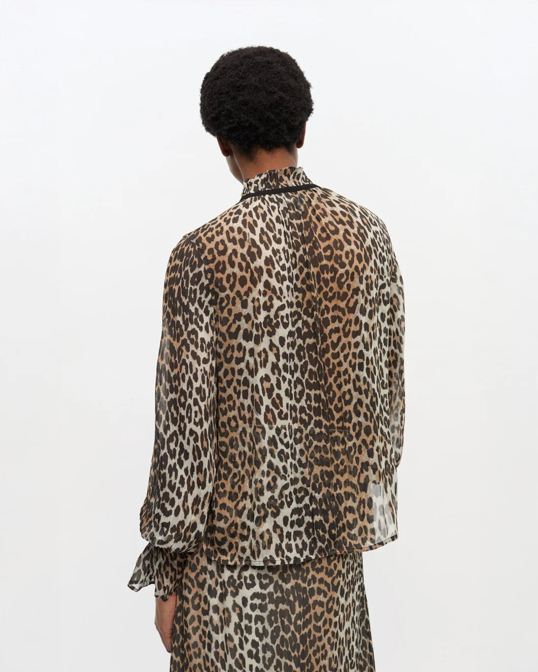LEOPARD PRINT CHIFFON TIE STRING SHIRT - 3