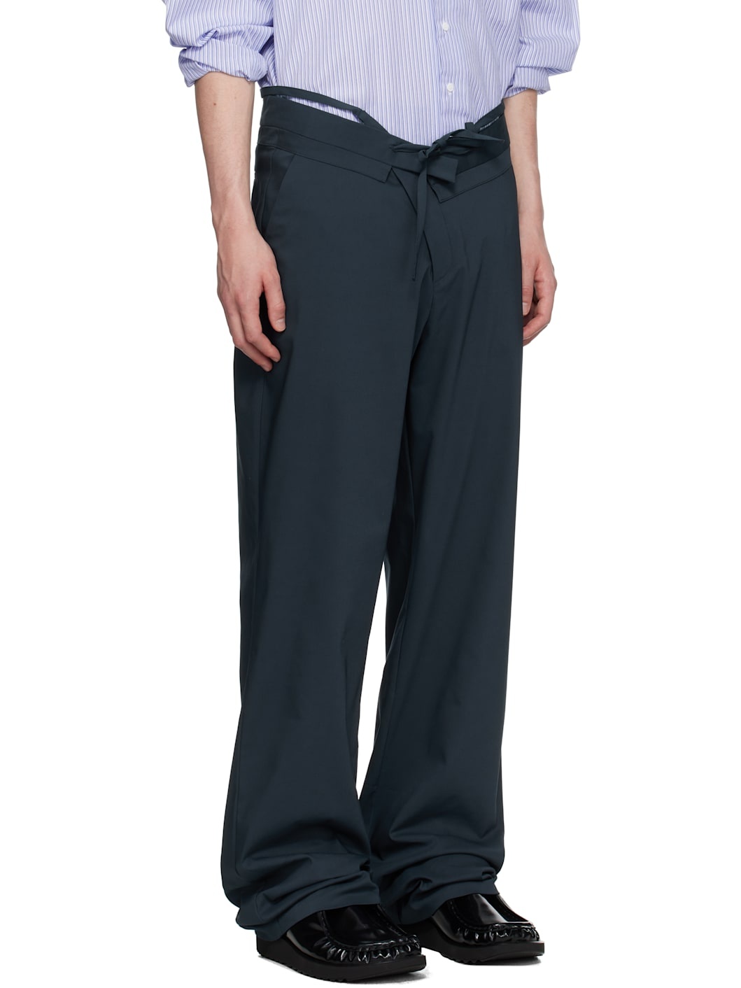 Navy Double Fold Suit Trousers - 2