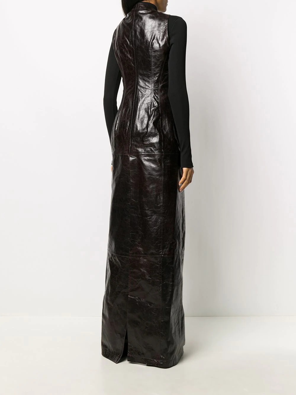 sleeveless maxi leather coat - 4