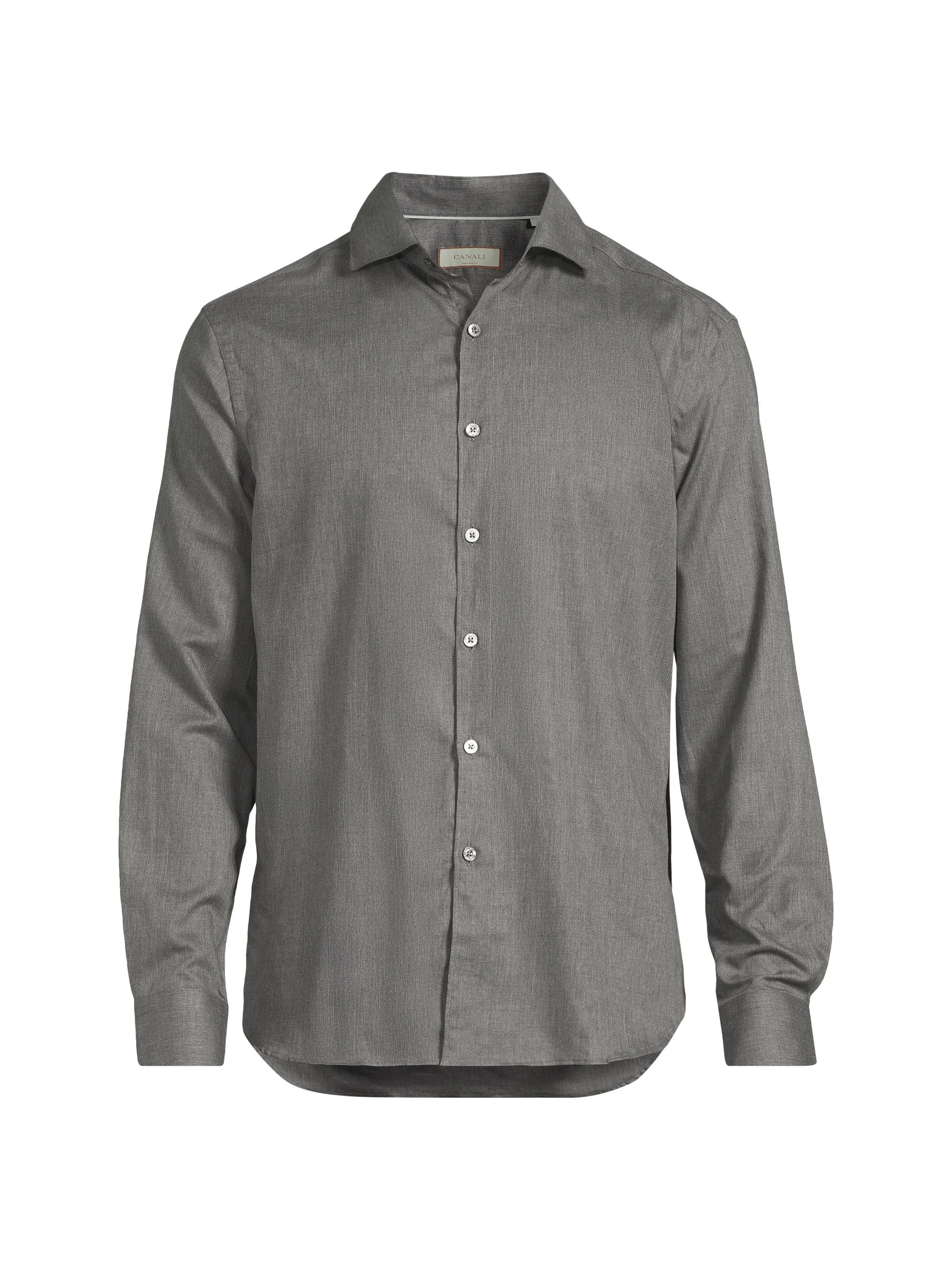 Men's Solid Herringbone Woven Cotton Shirt - Dark Grey - 1