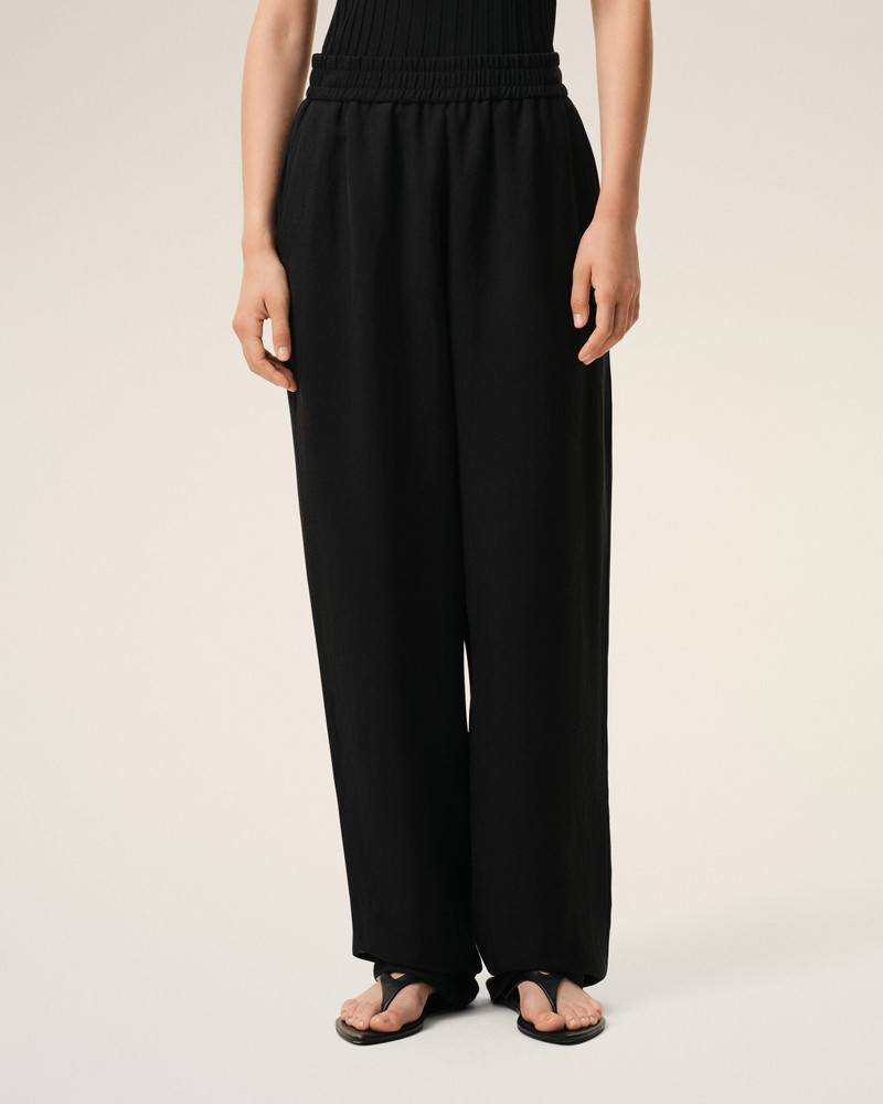 BLACK BLENDED LINEN ELASTICATED WAIST TROUSERS 3