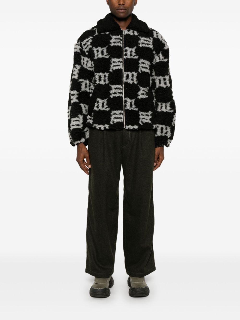 monogram-pattern faux-shearling jacket - 2