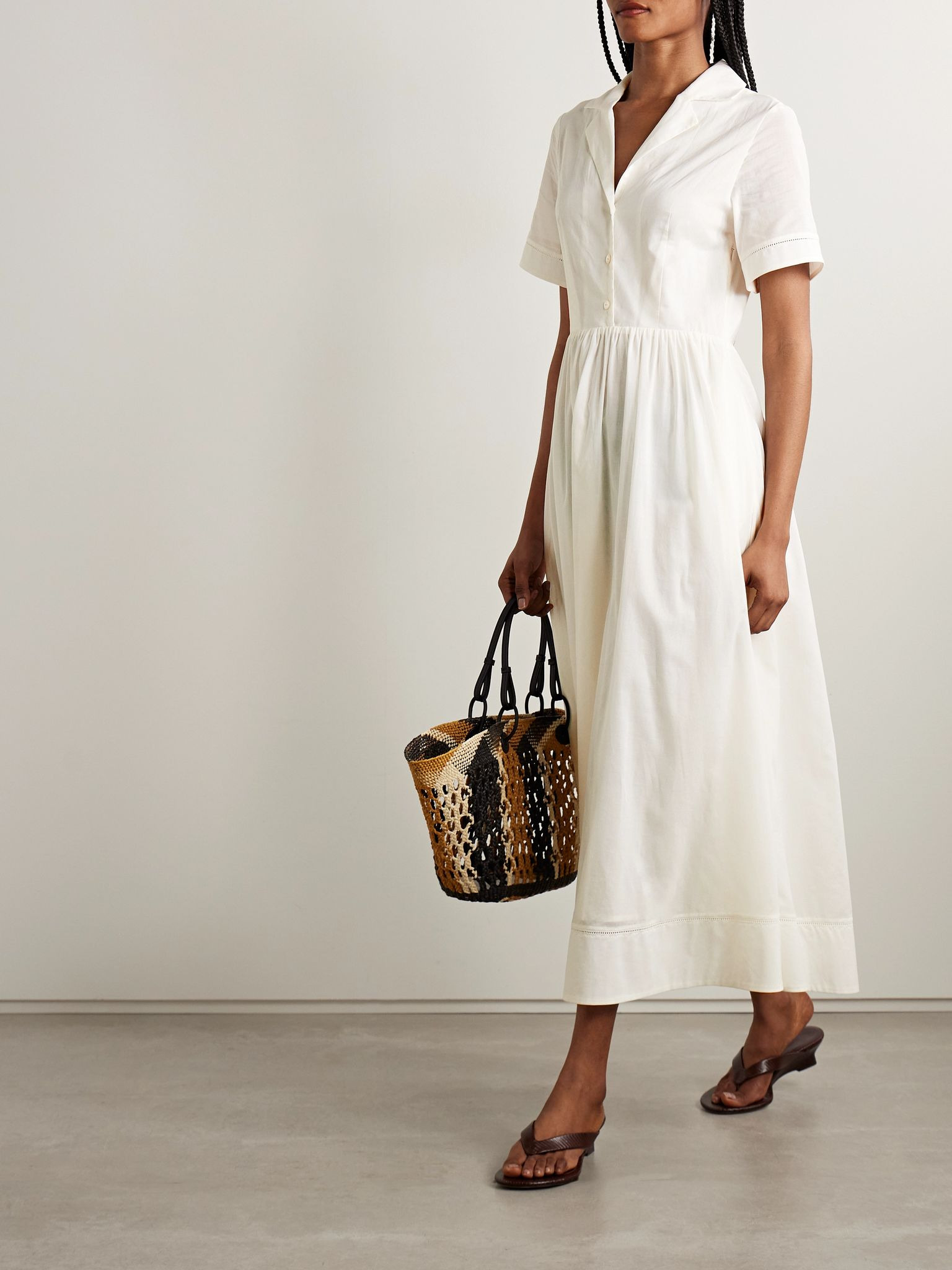 Meryl gathered cotton-poplin midi shirt dress White - 2