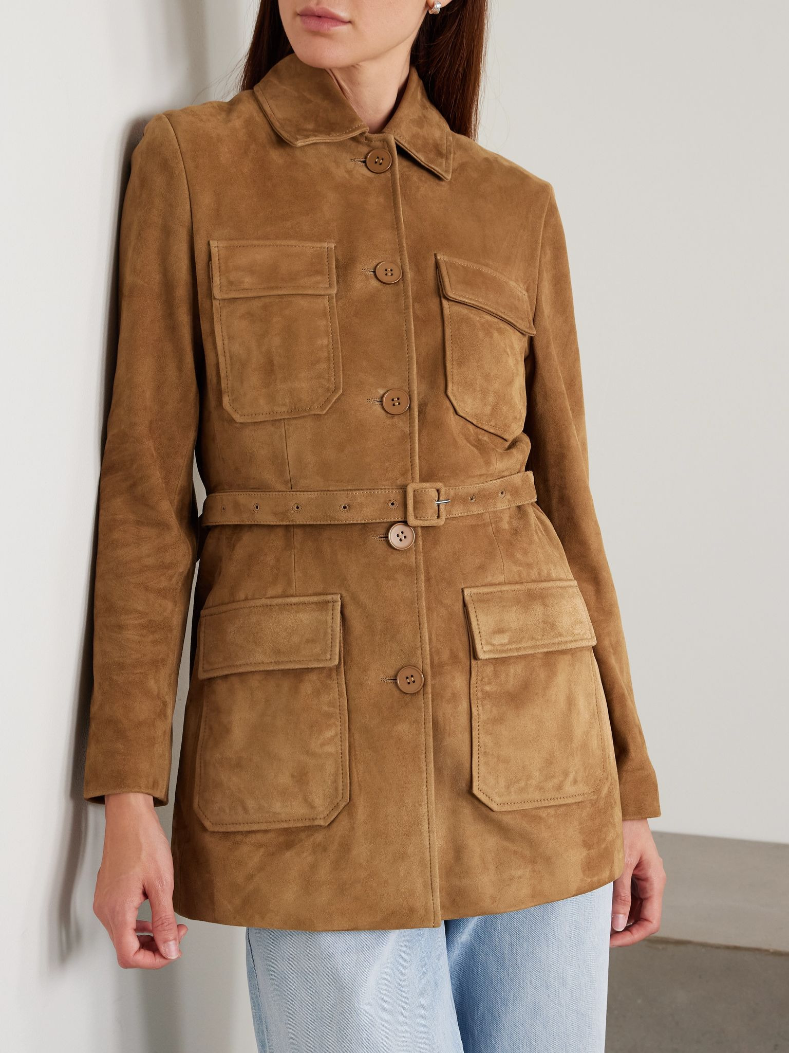 Romana belted paneled suede jacket Tan - 3