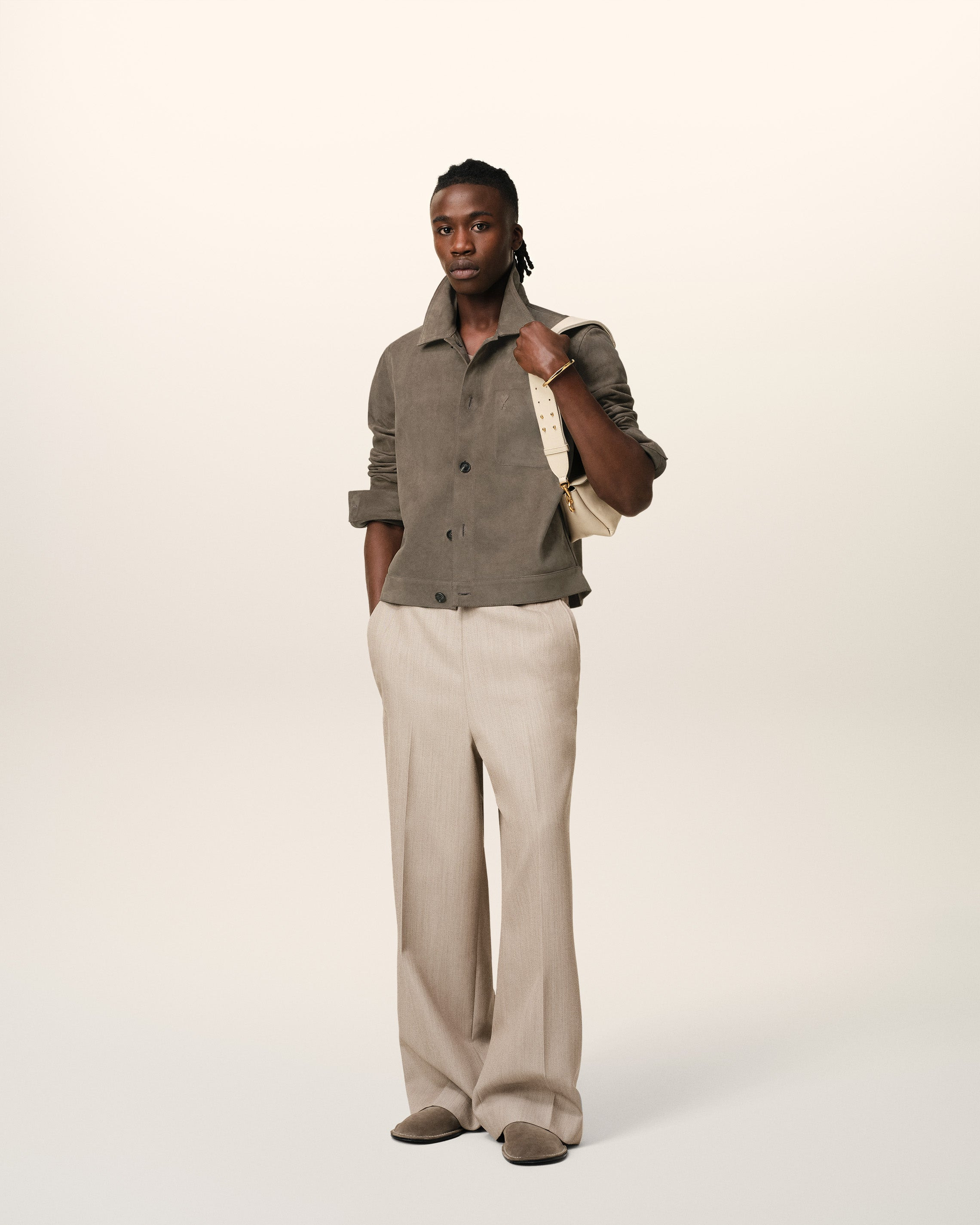 BEIGE LEATHER BUTTONED JACKET - 6