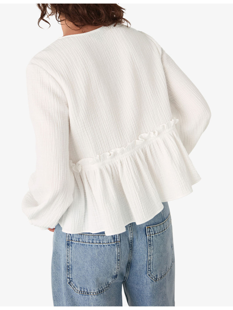 Button-Down Peplum-Hem Cotton Blouse 4