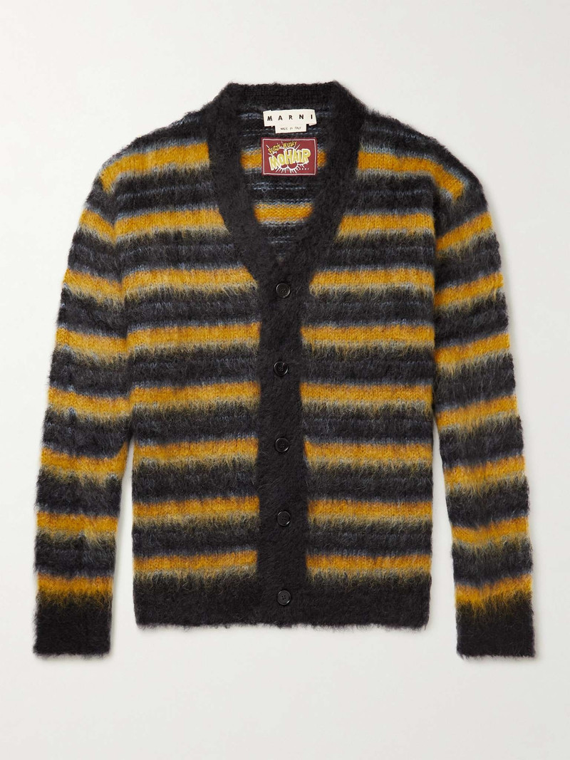 Oversized Striped Brushed Mohair and Wool-Blend Cardigan 1
