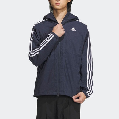 adidas adidas Denim Look Regular Fit Stretch Woven Hooded Track Top 'Blue' IA9389 outlook