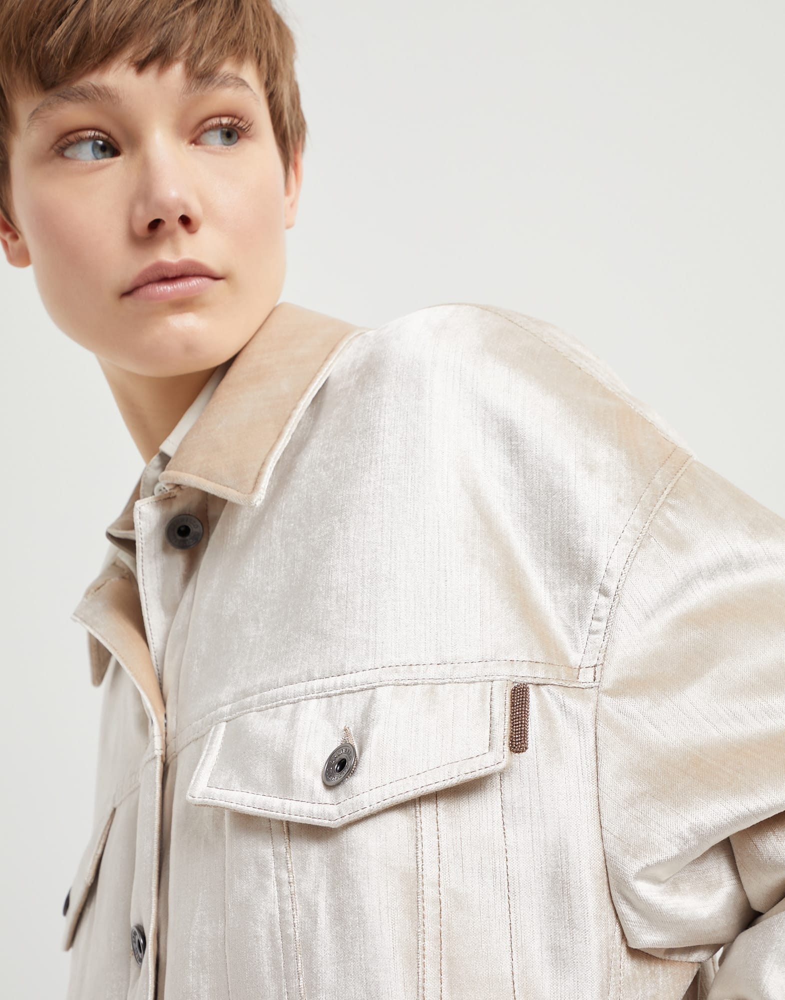 Cotton and viscose sleek velvet four-pocket jacket with Thermore® padding and shiny tab - 3