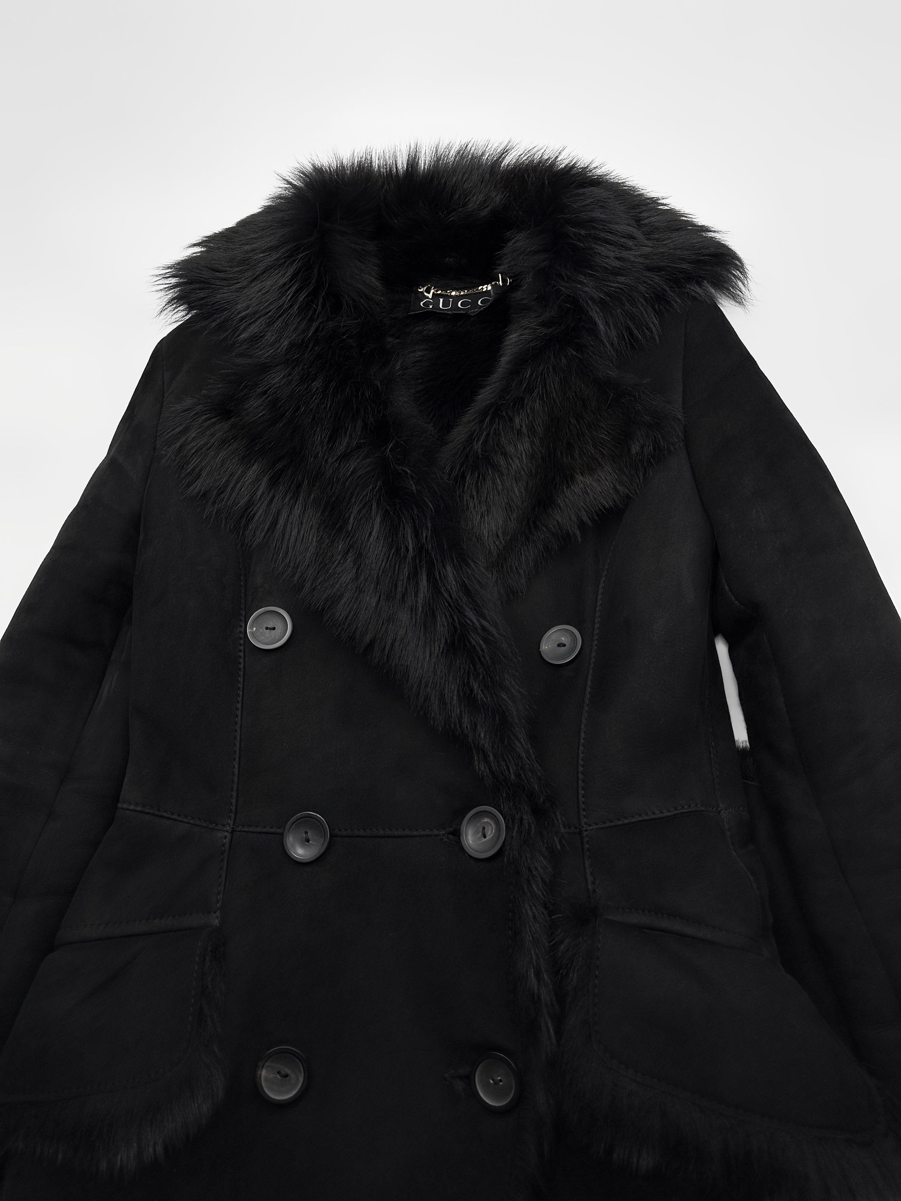 Gucci Fall 1996 Tom Ford Kate Moss Double-Breasted Long Shearling Coat 40 - 8