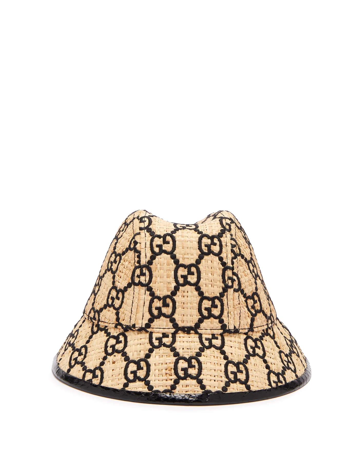 GG-logo snakeskin-trim raffia bucket hat - 4