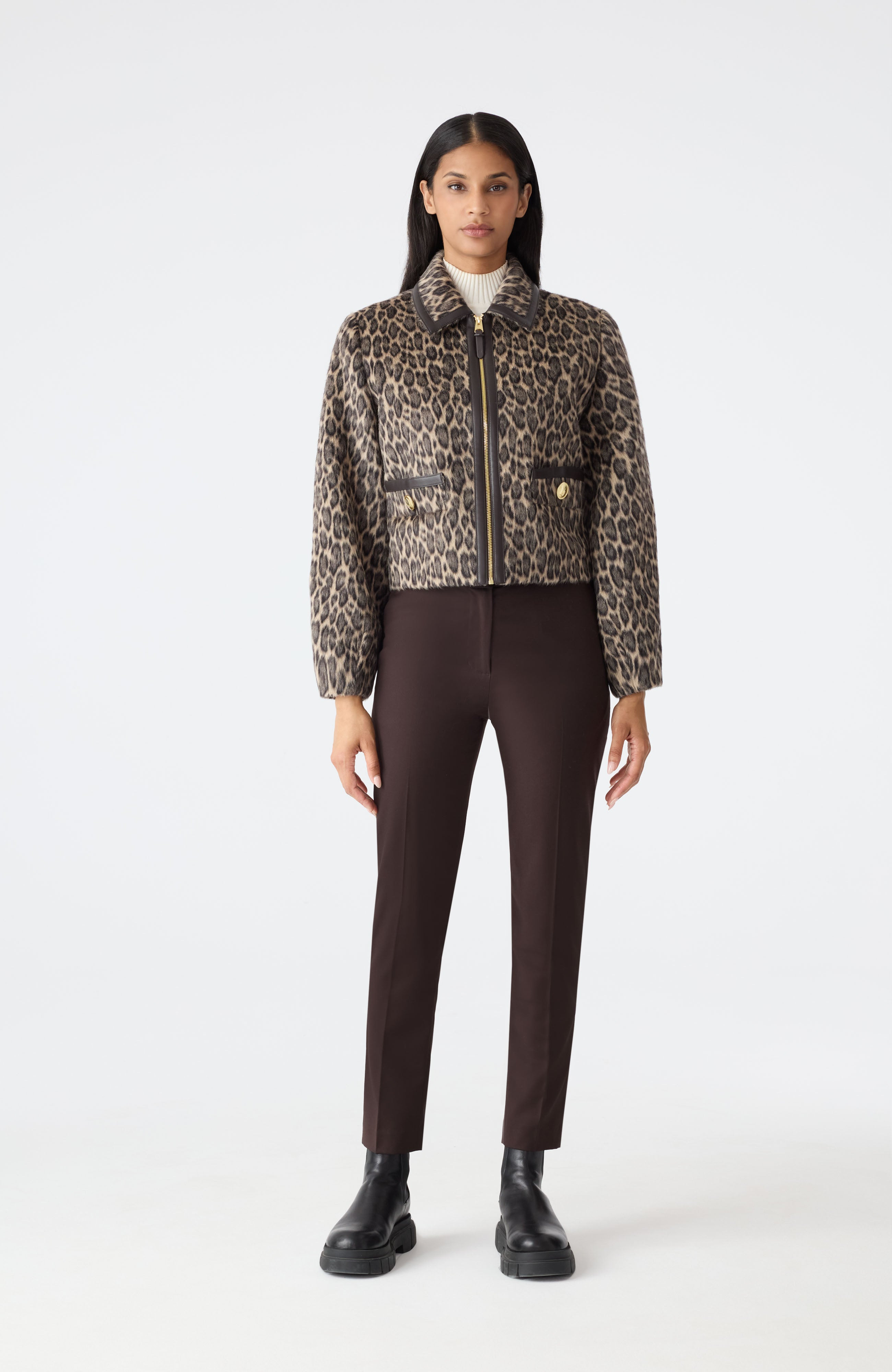 LORAH-A Animal-Print Cropped Leather Jacket - 3