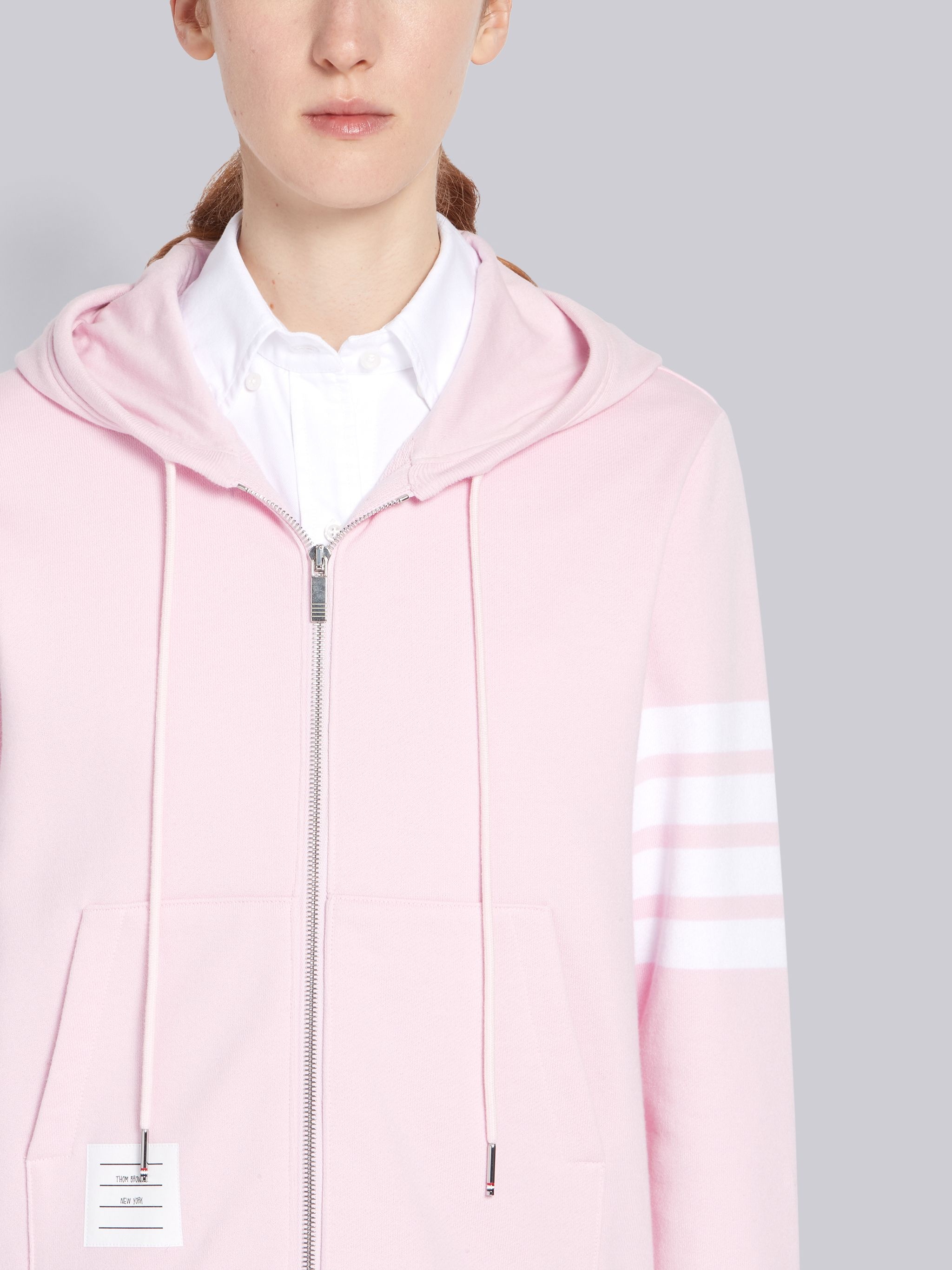 Pink Classic Loop Back Zip-Up 4-Bar Hoodie - 5