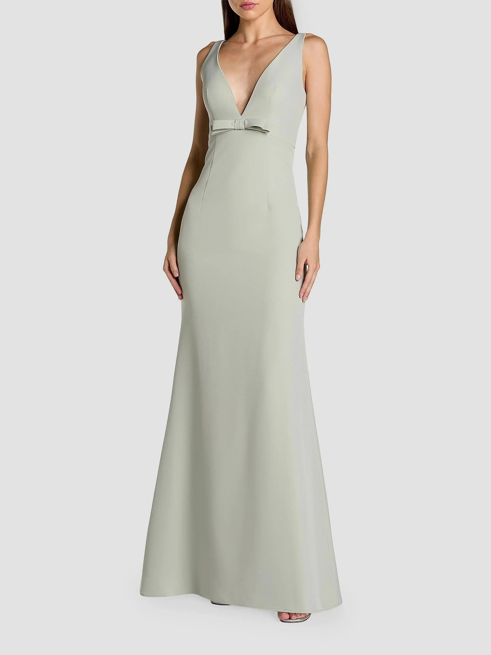 Women's Bow Crepe Sleeveless Mermaid Gown - Sage - 1
