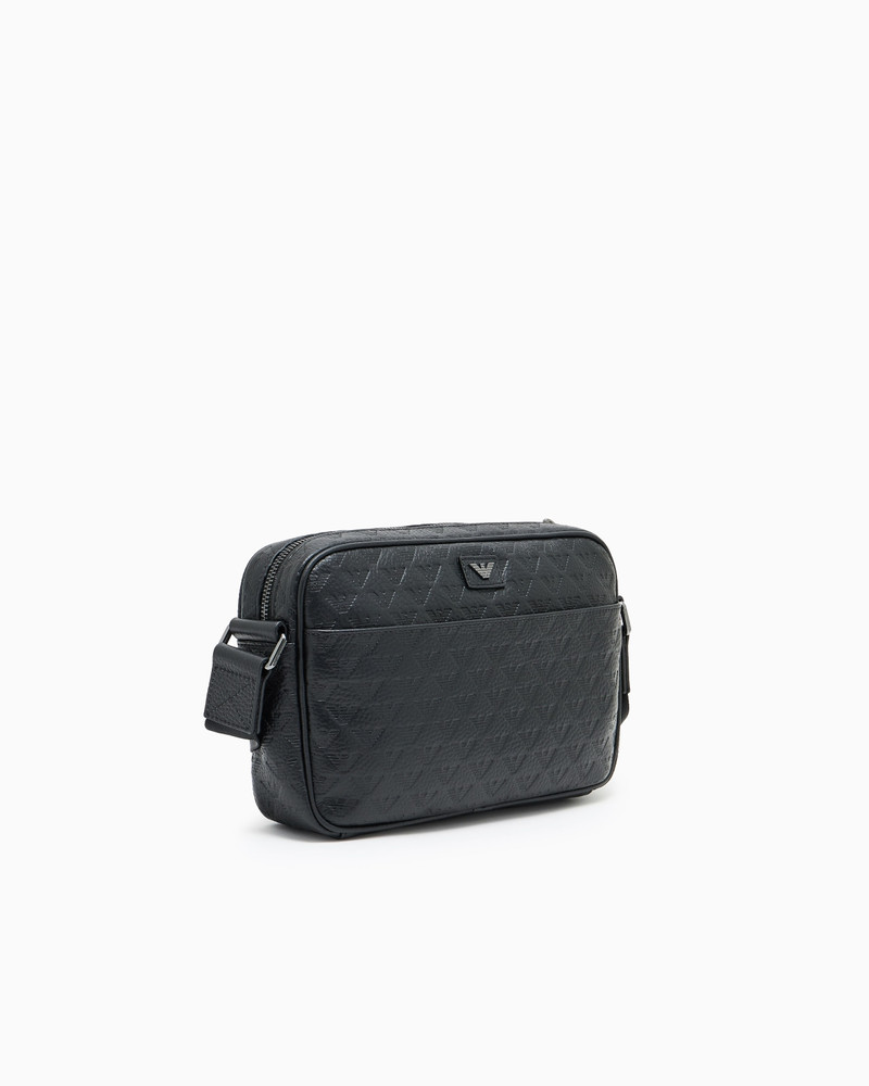 EMPORIO ARMANI LEATHER SHOULDER BAG WITH ALL-OVER EMBOSSED EAGLE outlook