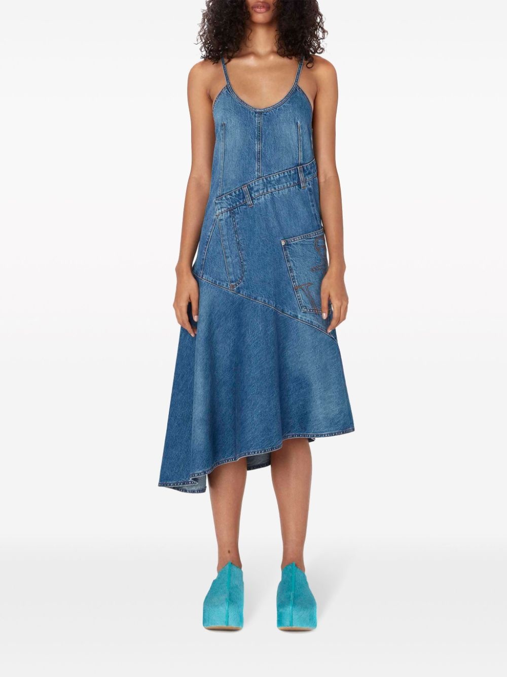 asymmetric cotton denim dress - 3
