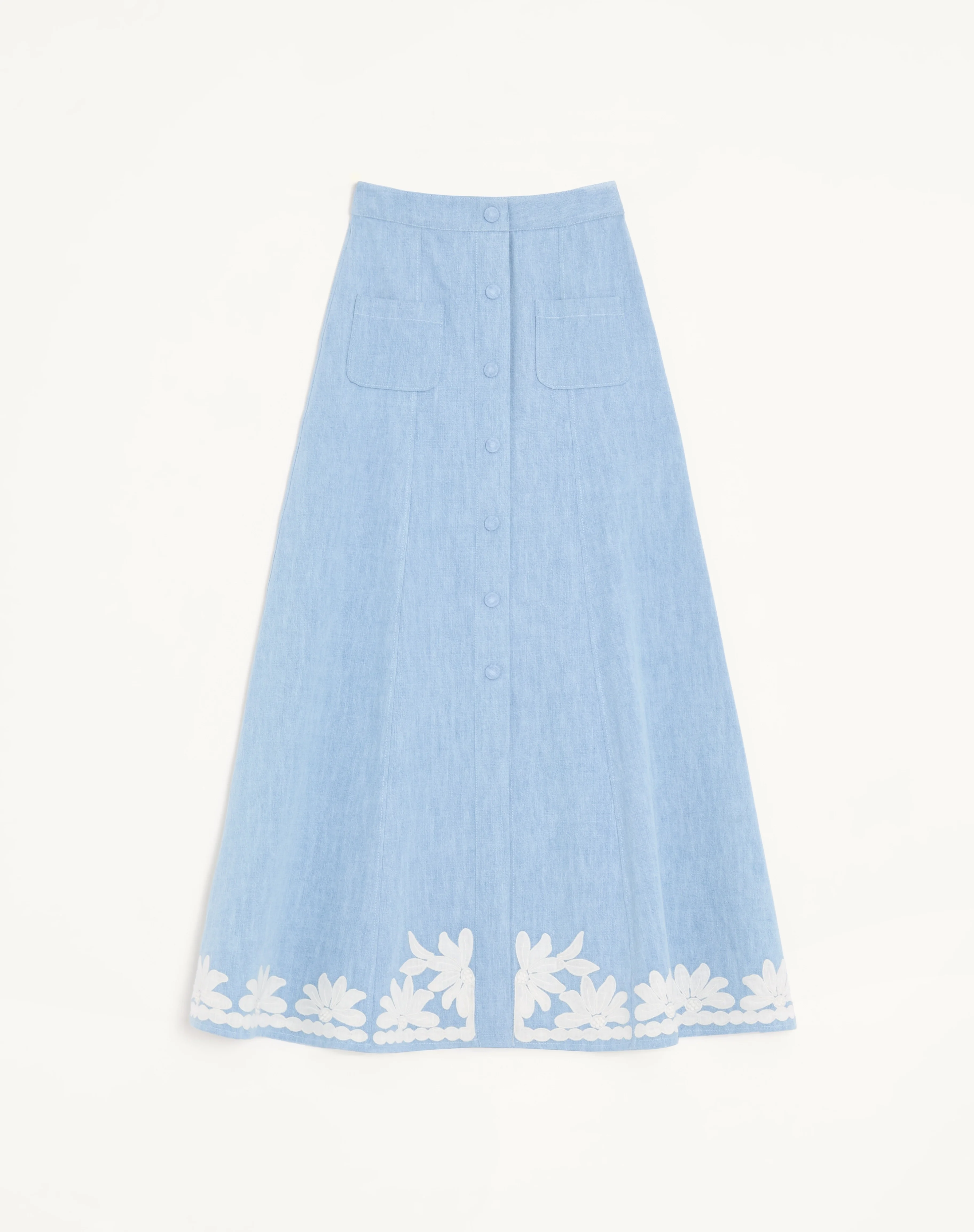 EMBROIDERED DENIM MIDI SKIRT - 1