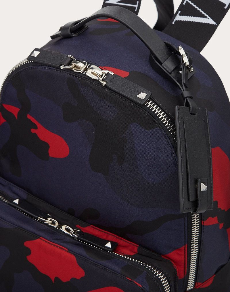 CAMOUFLAGE NYLON BACKPACK WITH VLTN RIBBON STRAPS 5