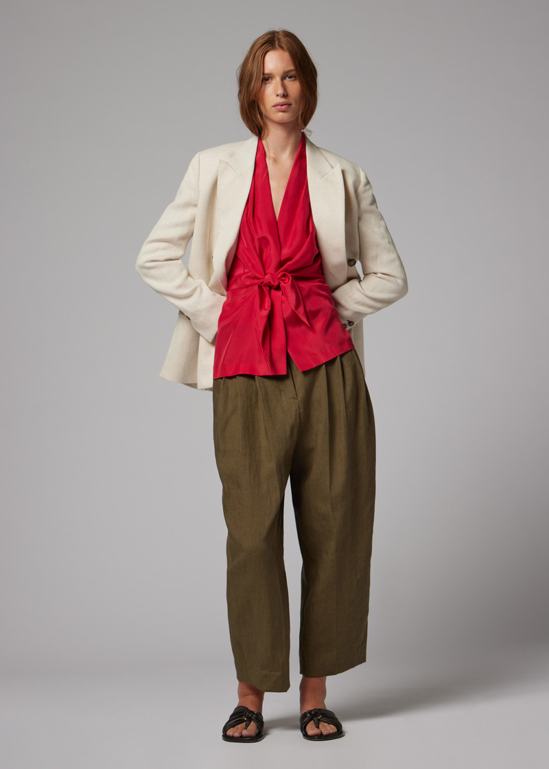 Women's Cream Cotton-Linen Double-Breasted Blazer 6