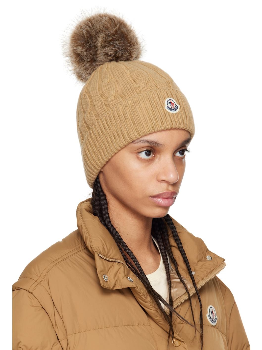 Beige Wool & Cashmere Pom Pom Beanie - 2