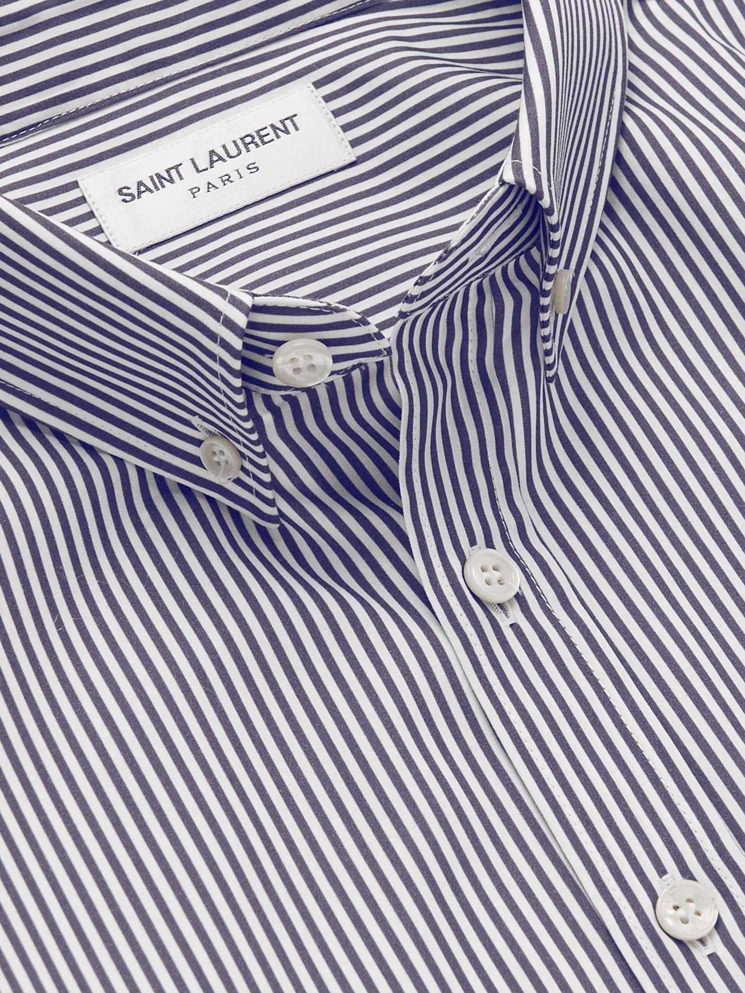 Monogram Button-Down Collar Striped Cotton-Poplin Shirt - 5