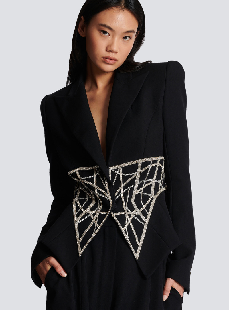 Embroidered slim-fit grain de poudre jacket 6