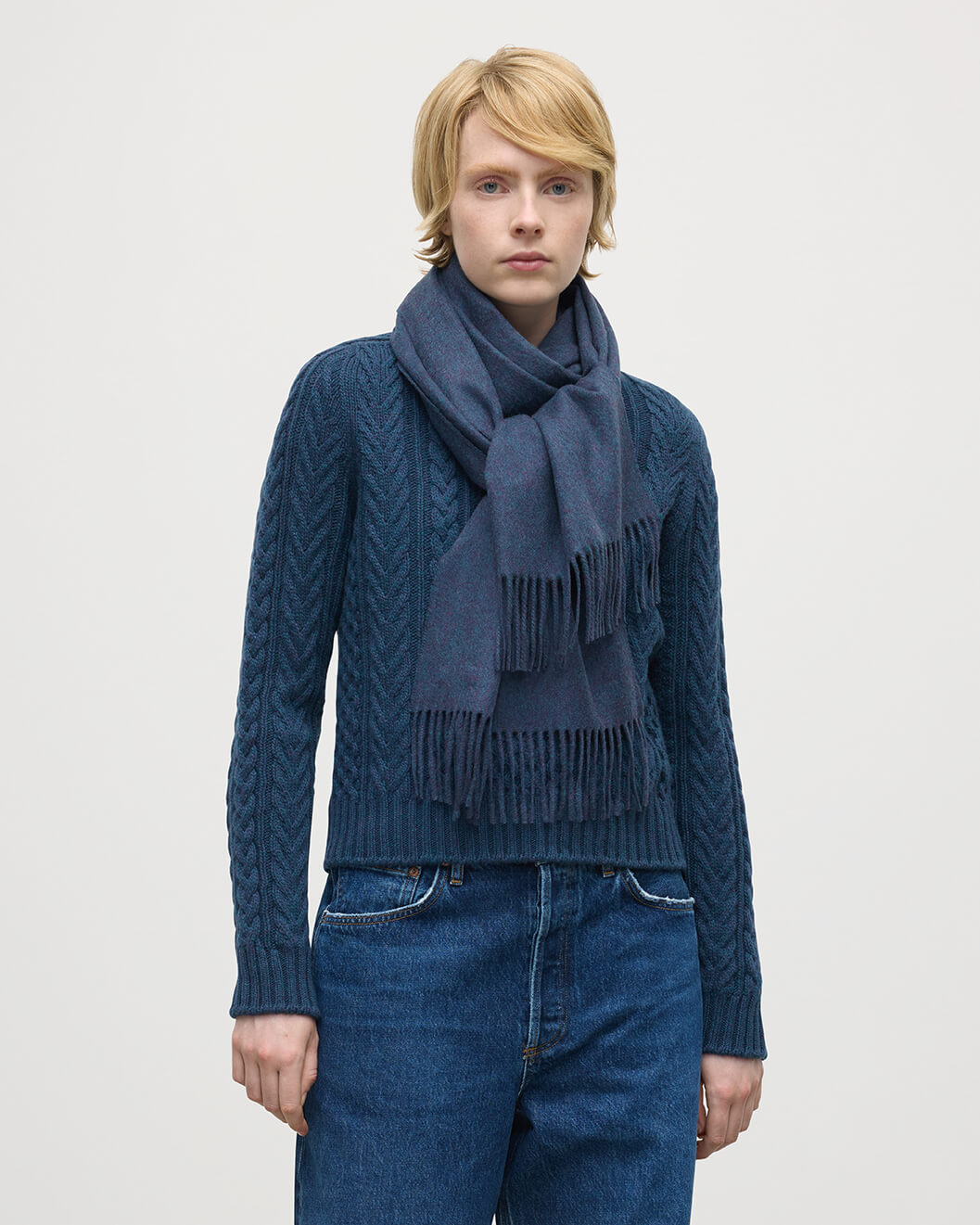 Navy Wide Cashmere Scarf - 2