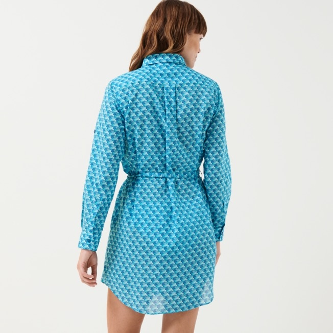 Women Cotton Shirt Dress Micro Waves - 4