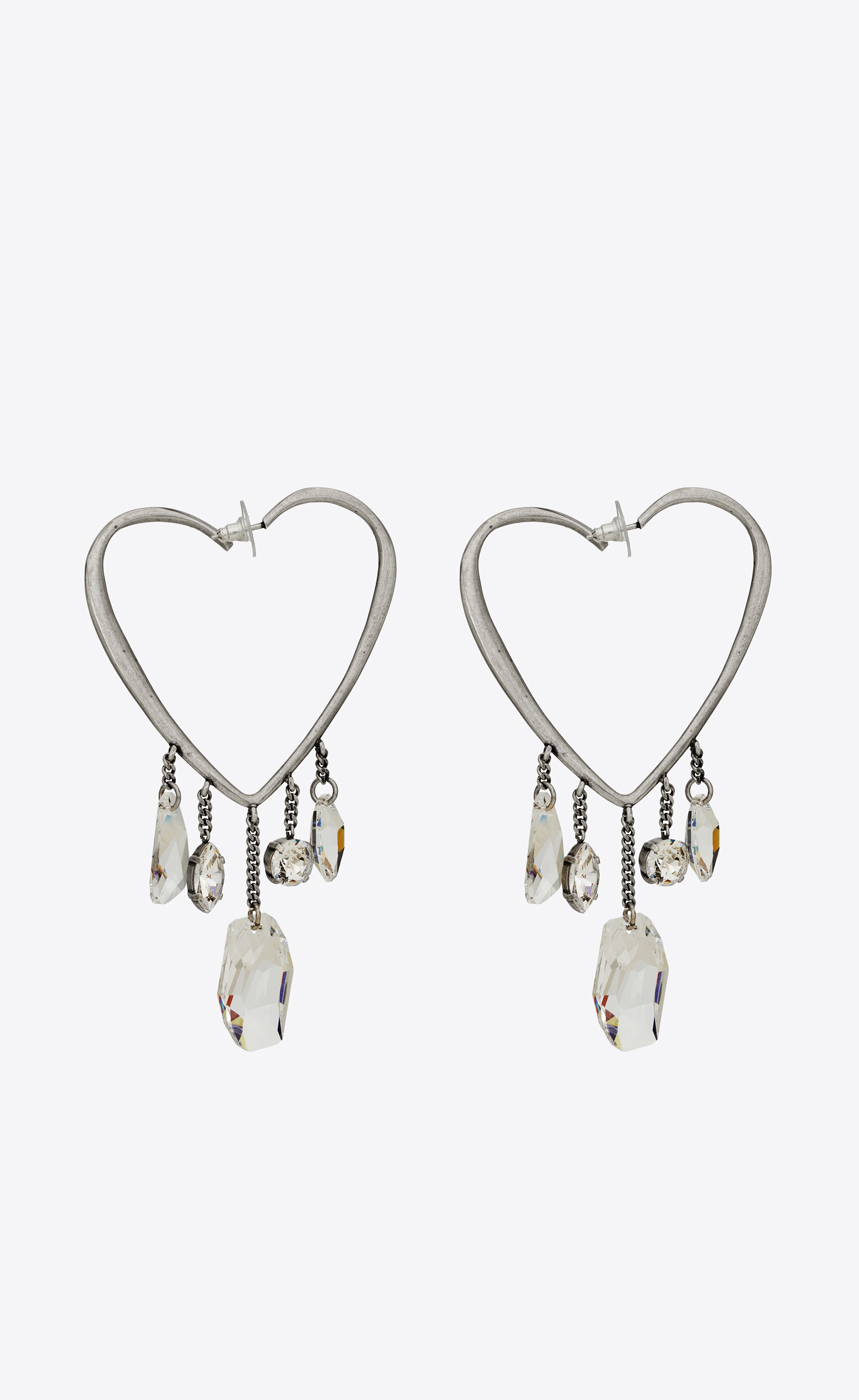 dangling oversized rhinestone heart earrings in metal - 1