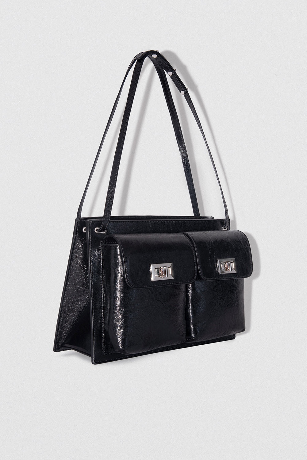 Billy Tote Black Creased Leather Shoulder Bag - 2