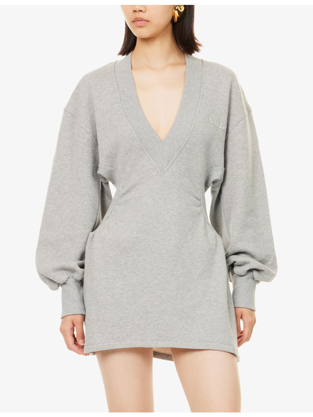Logo-Plaque V-Neck Cotton-Jersey Mini Sweatshirt Dress - 3