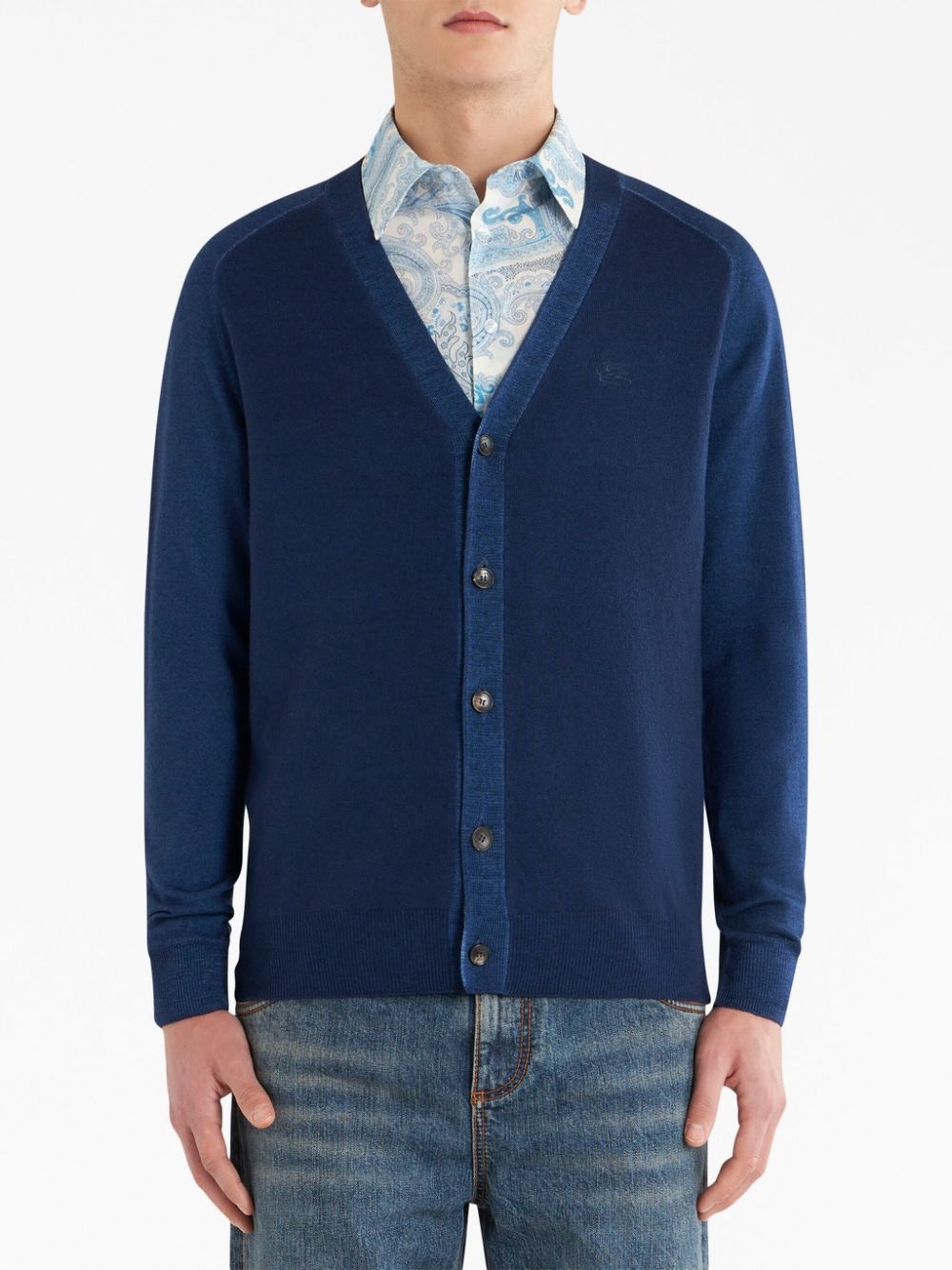 logo-embroidered virgin-wool cardigan - 2