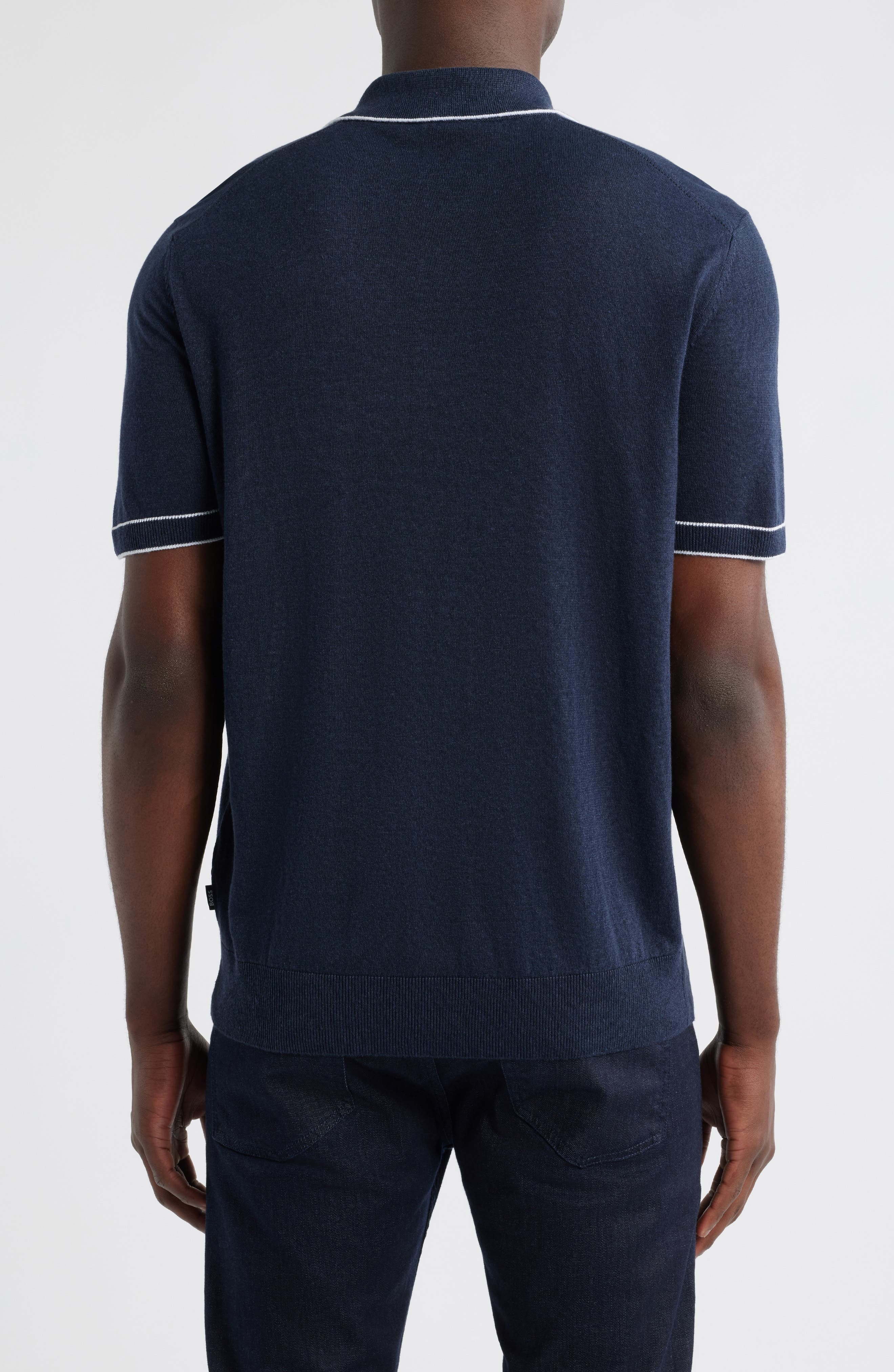 BOSS Jiovanotto Quarter Zip Polo in Dark Blue at Nordstrom - 2