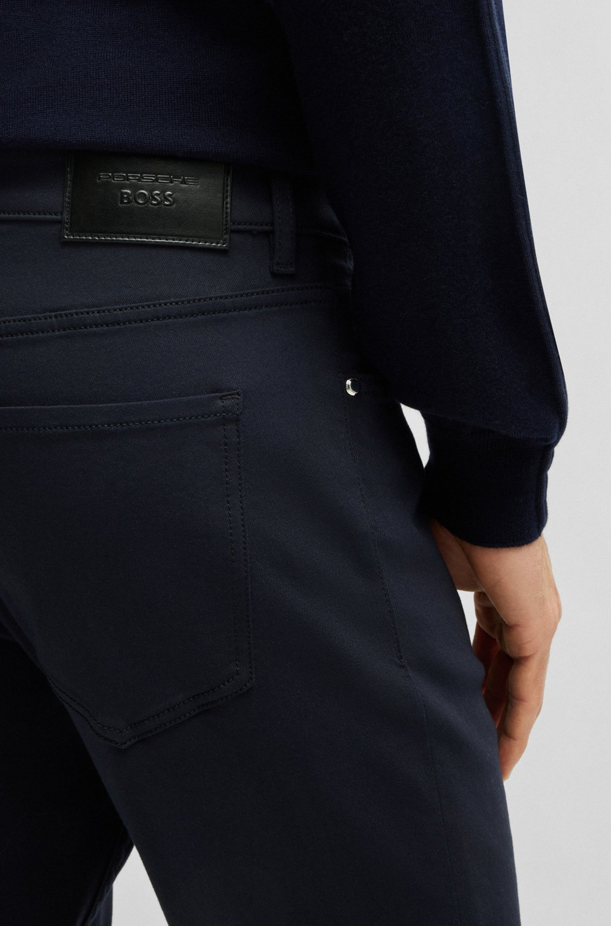 PORSCHE X BOSS TAPERED-FIT JEANS IN BLUE PERFORMANCE-STRETCH DENIM - 5