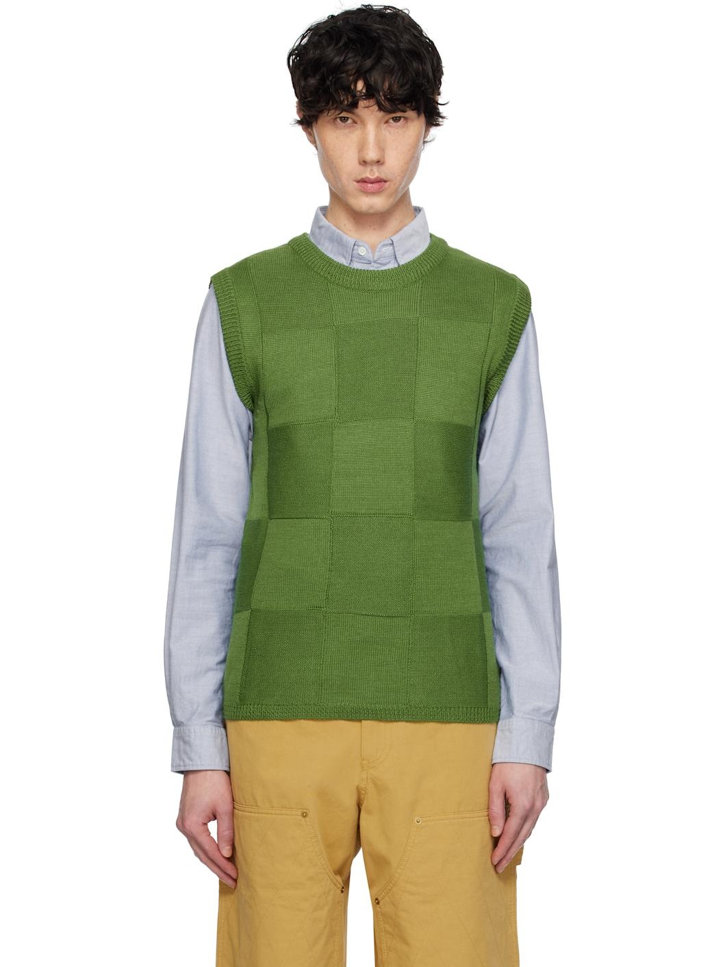 Green Damier Knit Vest - 1